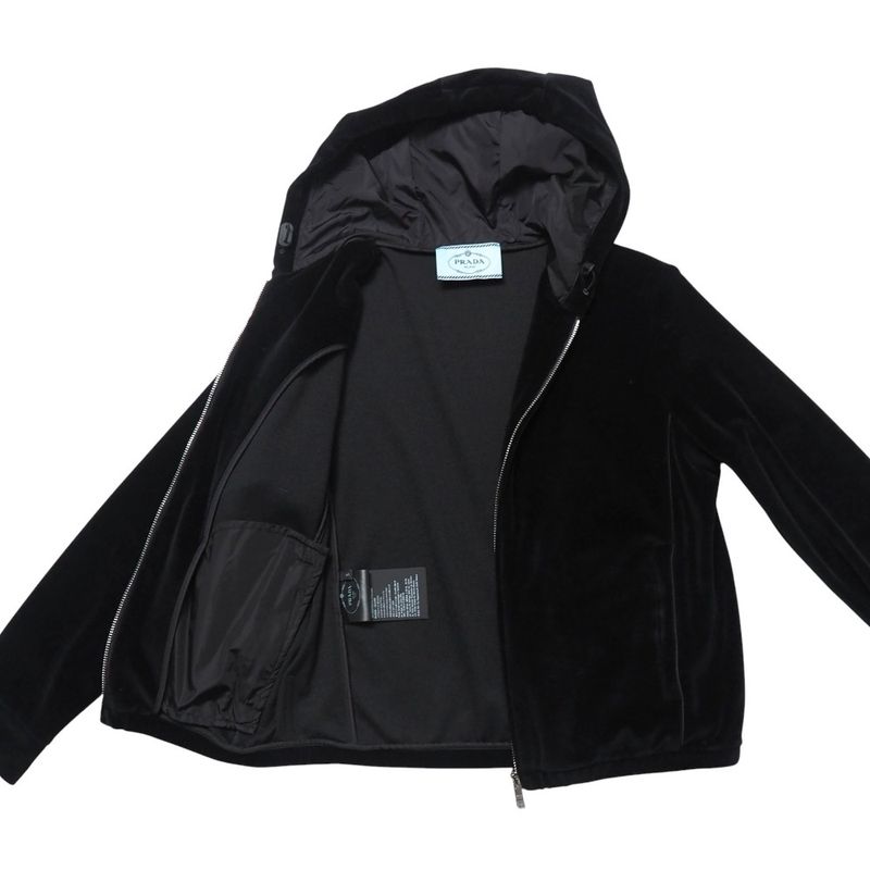 Prada Hoodie Size S Velvet Velour Zip Up Hooded 20251117 Ra6676