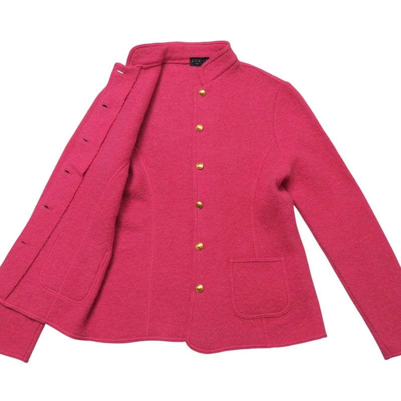 Gucci Vintage Jacket Zamasport GG Button Alpaca Blend Stand Collar Made In