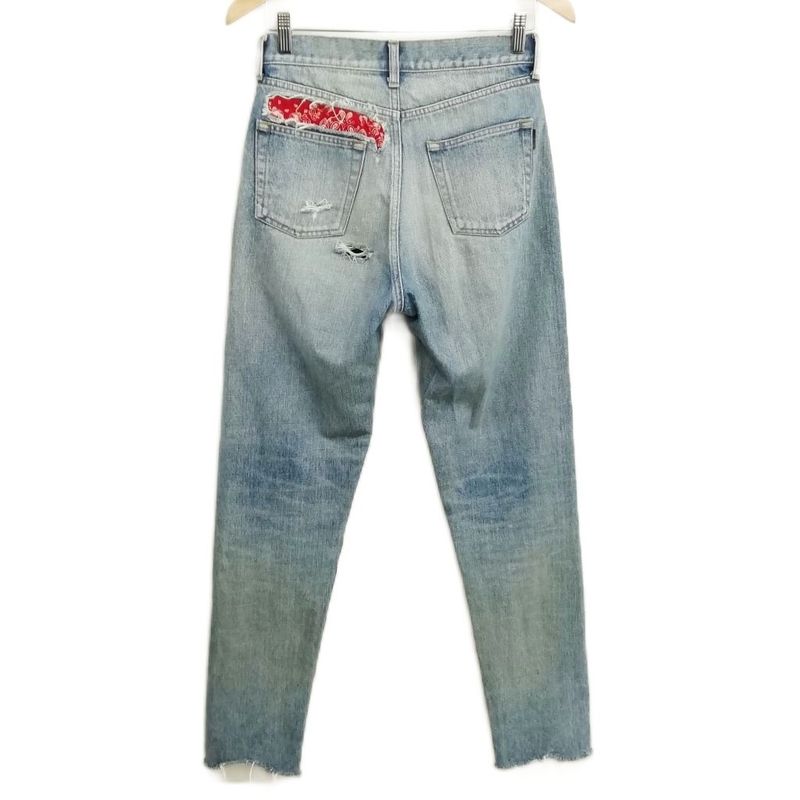 Saint Laurent Paris D19 W Sl-mw 19AW Bandana Patch Cut Off Denim Pants 26
