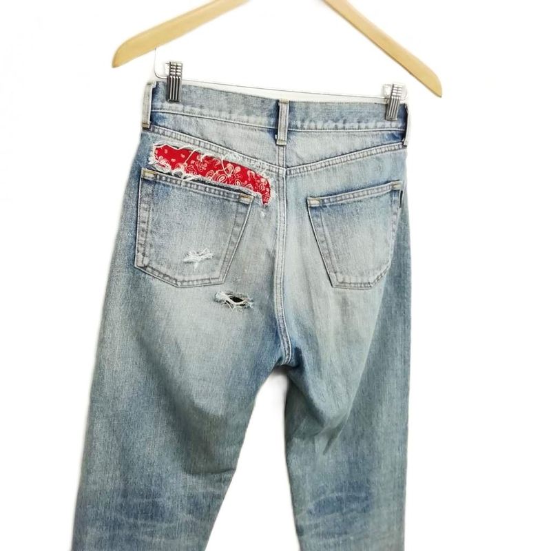 Saint Laurent Paris D19 W Sl-mw 19AW Bandana Patch Cut Off Denim Pants 26