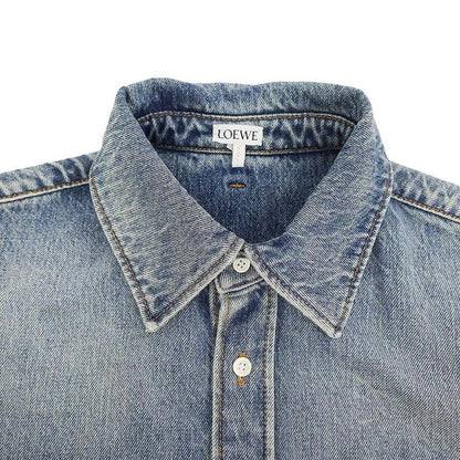 Loewe 24aw Bow Tie Washed Denim Shirt S359y1dx08 Indigo Blue 40
