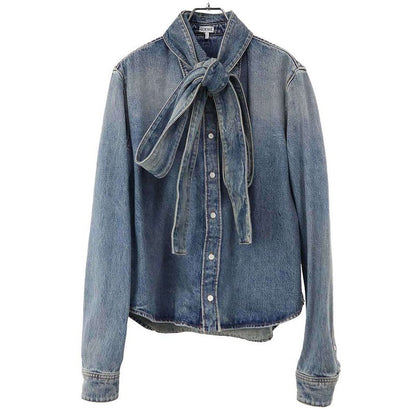 Loewe 24aw Bow Tie Washed Denim Shirt S359y1dx08 Indigo Blue 40