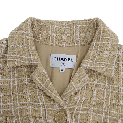 Chanel 19ss Coco Mark Tweed Dress P61336v46703 Beige 36