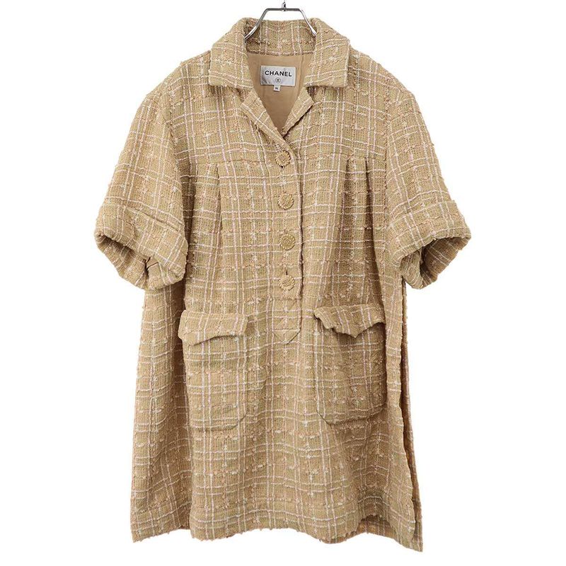 Chanel 19ss Coco Mark Tweed Dress P61336v46703 Beige 36