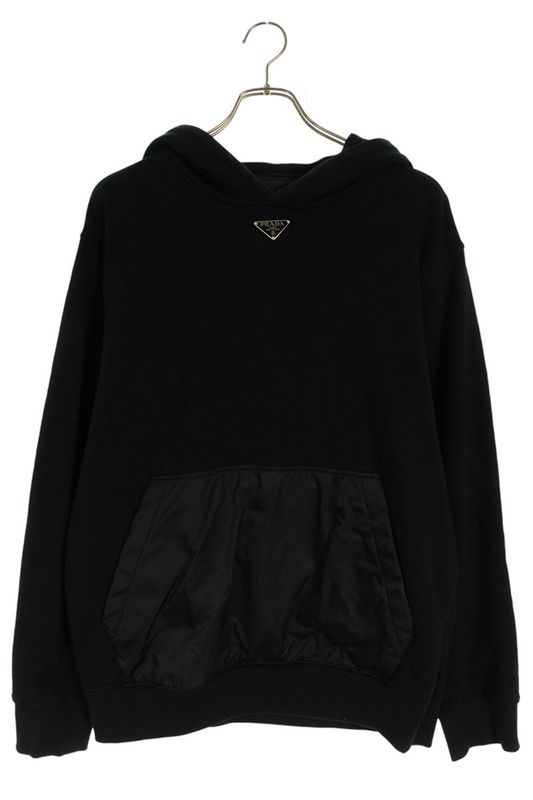 Prada Ujl45b Re-nylon Switched Triangle Plate Pullover Hoodie Men's XS