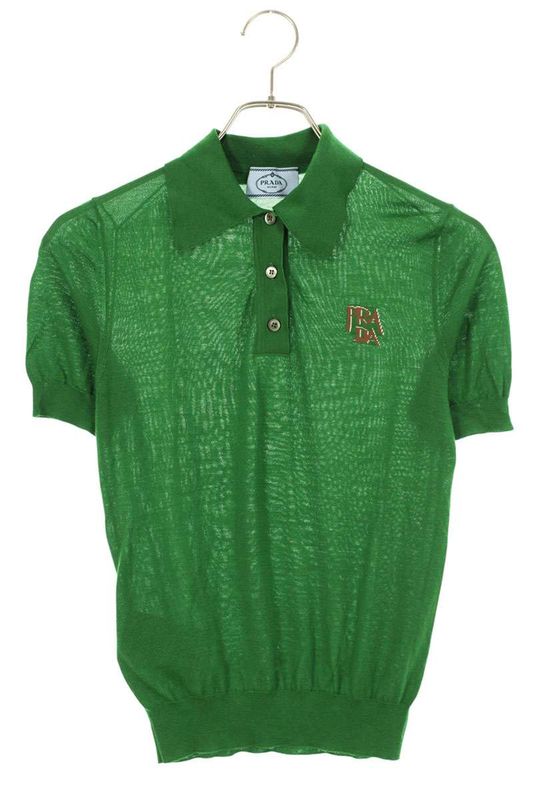Prada P24l00 One Point Logo Knit Short Sleeved Polo Shirt Women 38
