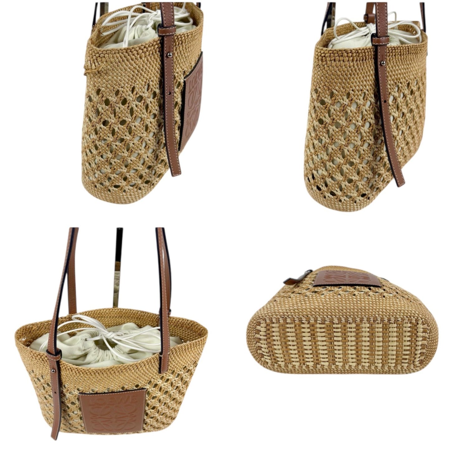 Loewe Square Basket Mini Tote Bag Small Anagram Logo Brown Tan Raffia Leather