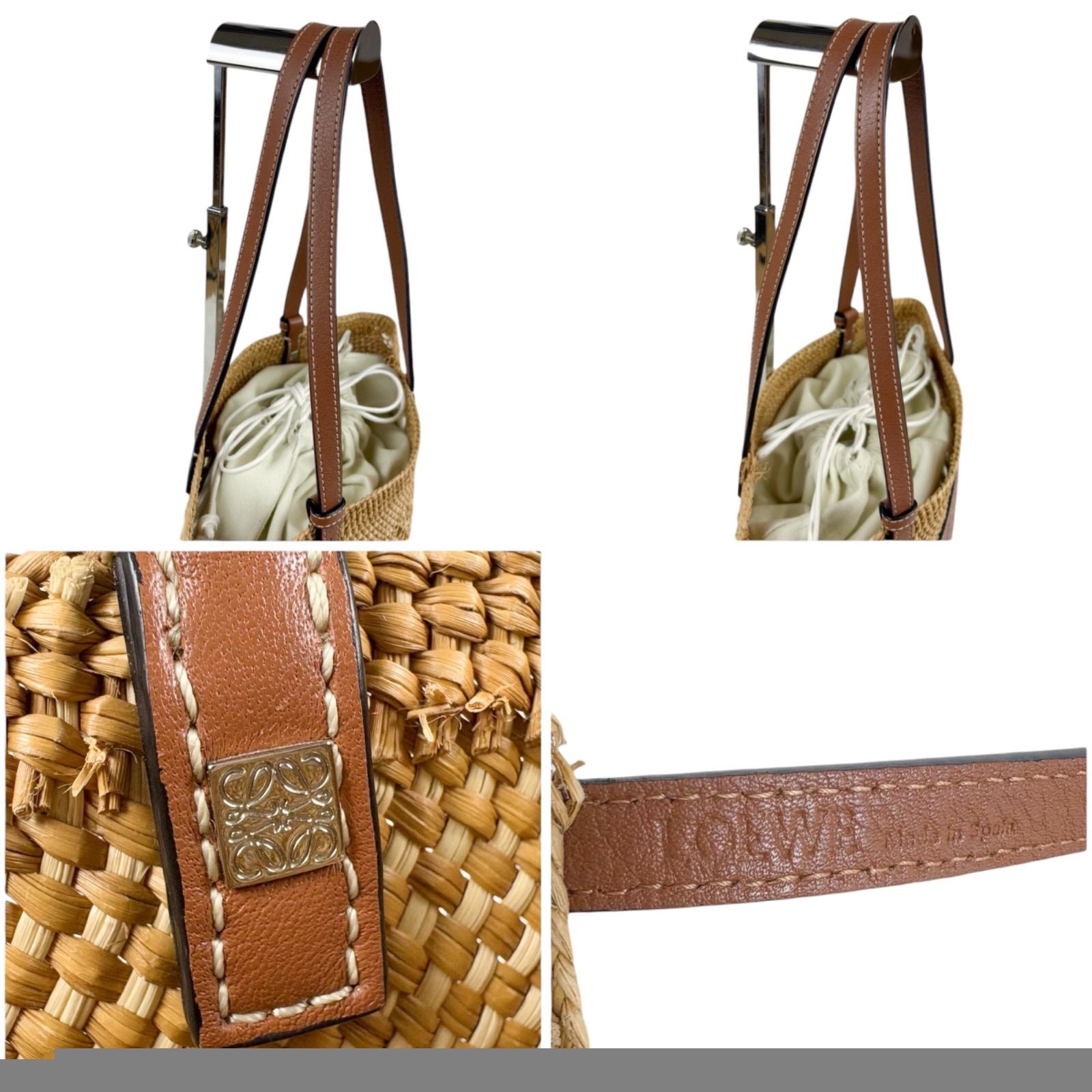 Loewe Square Basket Mini Tote Bag Small Anagram Logo Brown Tan Raffia Leather