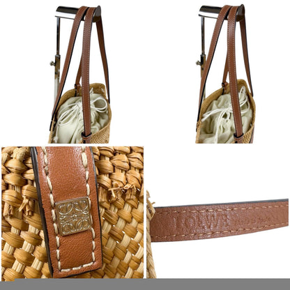Loewe Square Basket Mini Tote Bag Small Anagram Logo Brown Tan Raffia Leather