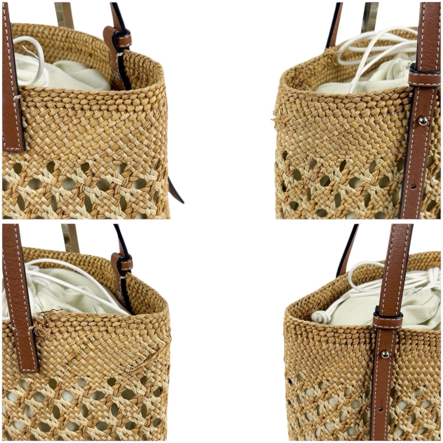 Loewe Square Basket Mini Tote Bag Small Anagram Logo Brown Tan Raffia Leather