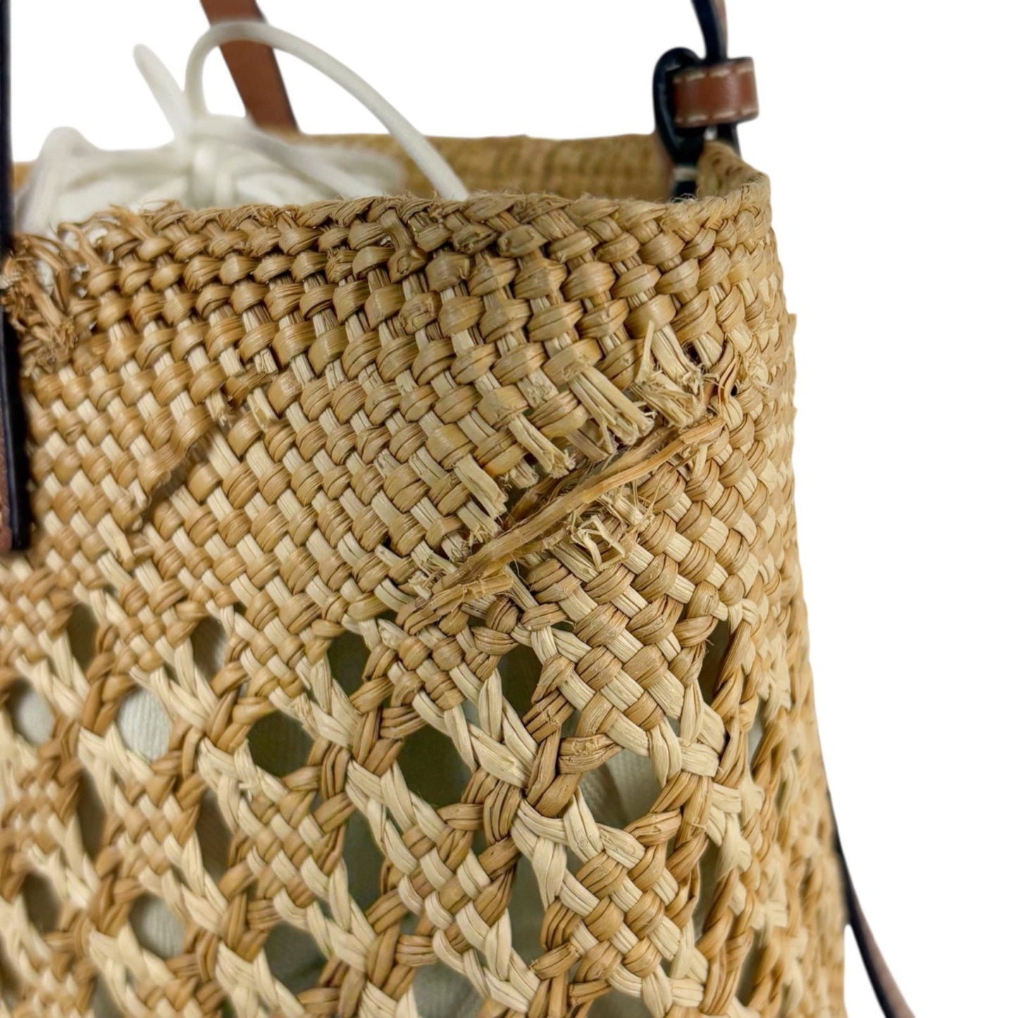 Loewe Square Basket Mini Tote Bag Small Anagram Logo Brown Tan Raffia Leather