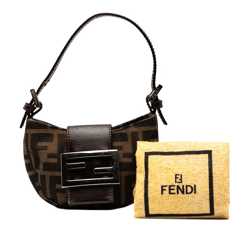 Fendi Zucca Mini Croissant Mini Pouch Handbag 26673 Brown Canvas Leather