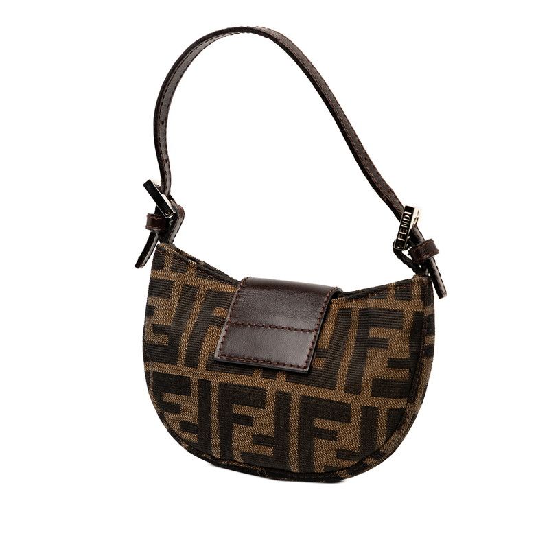 Fendi Zucca Mini Croissant Mini Pouch Handbag 26673 Brown Canvas Leather