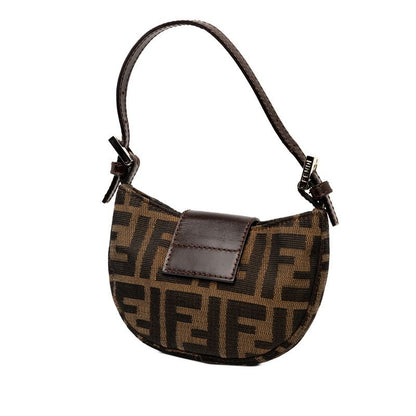 Fendi Zucca Mini Croissant Mini Pouch Handbag 26673 Brown Canvas Leather