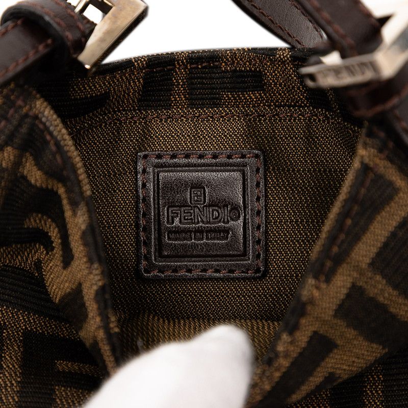 Fendi Zucca Mini Croissant Mini Pouch Handbag 26673 Brown Canvas Leather