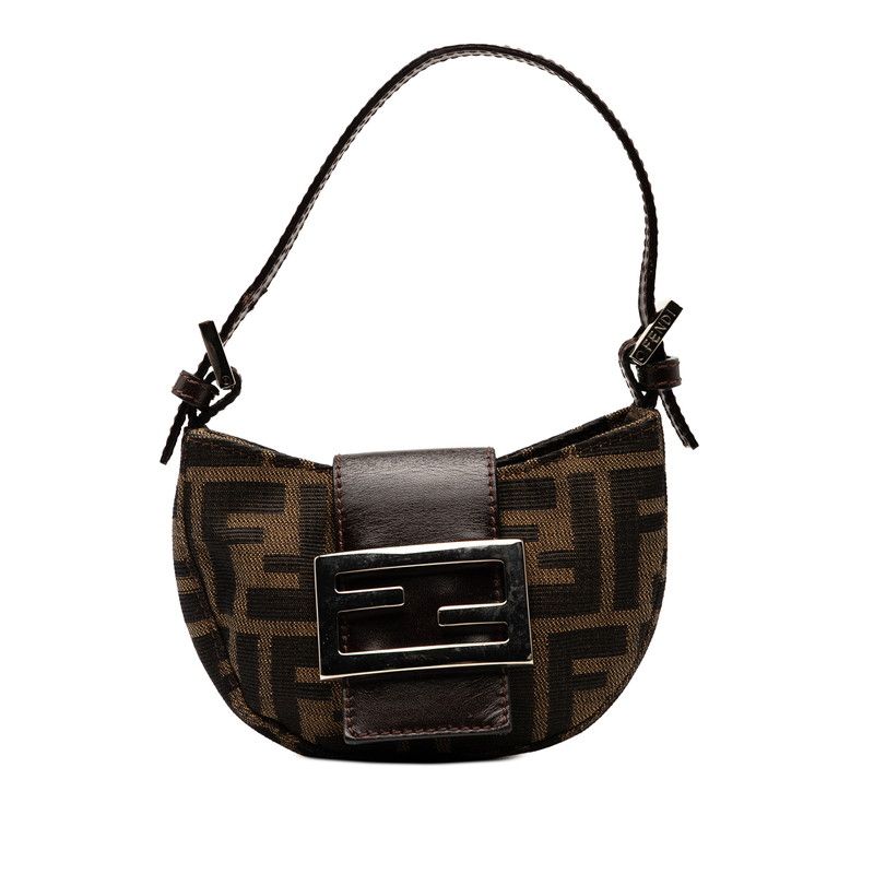 Fendi Zucca Mini Croissant Mini Pouch Handbag 26673 Brown Canvas Leather