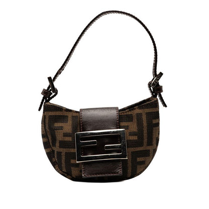 Fendi Zucca Mini Croissant Mini Pouch Handbag 26673 Brown Canvas Leather