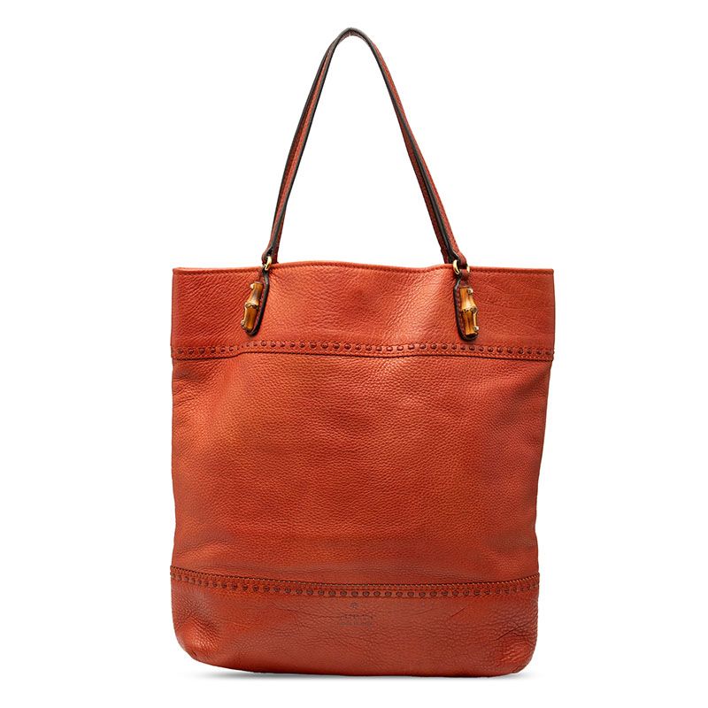 Gucci Bamboo Tote Shoulder Bag 338999 Redish Brown Leather Ladies Gucci