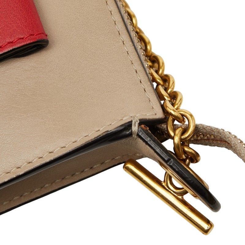 Celine Pocket Chain Shoulder Bag Beige Red Navy Leather Women's Celine