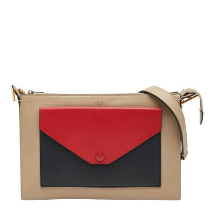 Celine Pocket Chain Shoulder Bag Beige Red Navy Leather Women's Celine