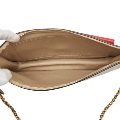 Celine Pocket Chain Shoulder Bag Beige Red Navy Leather Women's Celine