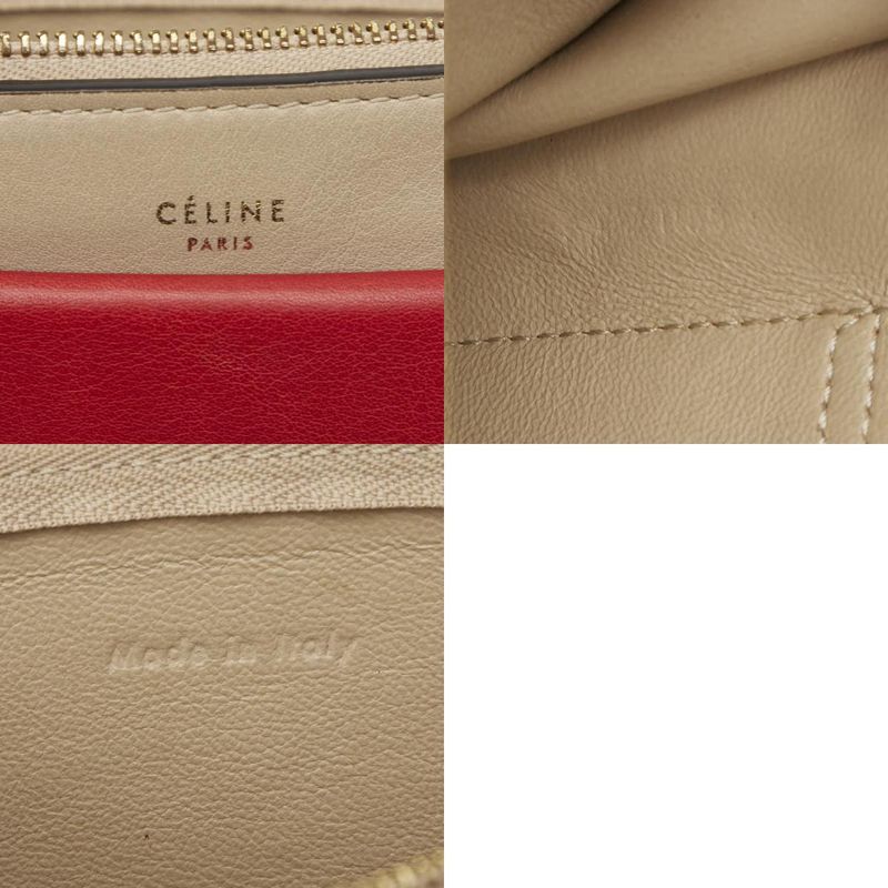 Celine Pocket Chain Shoulder Bag Beige Red Navy Leather Women's Celine
