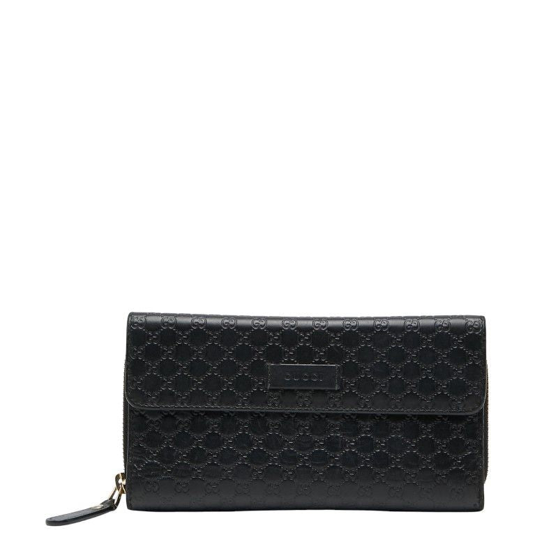 Gucci Micro Guccissima Round Zipper Long Wallet 449364 Black Leather Ladies