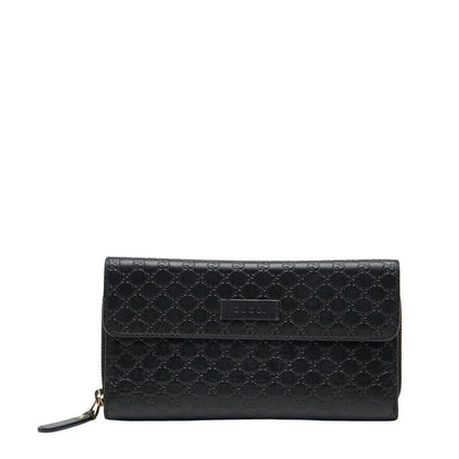 Gucci Micro Guccissima Round Zipper Long Wallet 449364 Black Leather Ladies