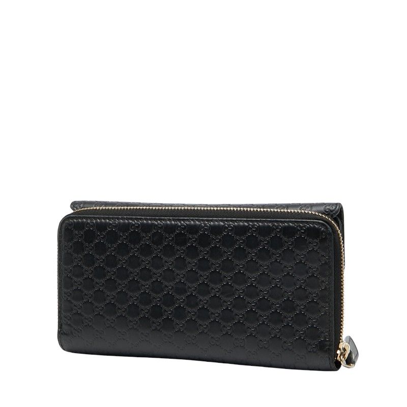 Gucci Micro Guccissima Round Zipper Long Wallet 449364 Black Leather Ladies