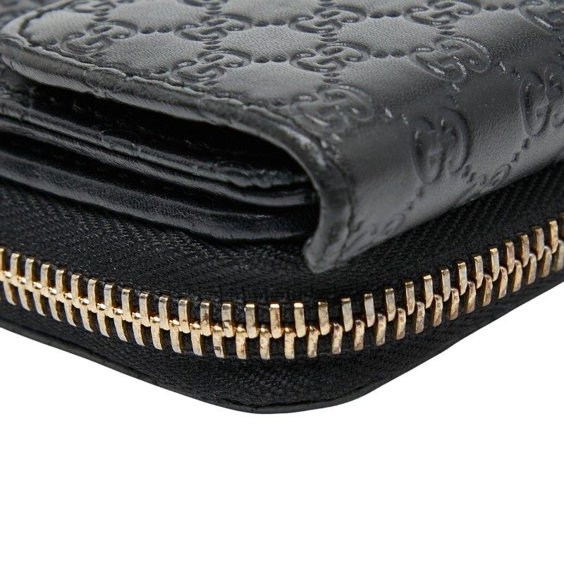 Gucci Micro Guccissima Round Zipper Long Wallet 449364 Black Leather Ladies