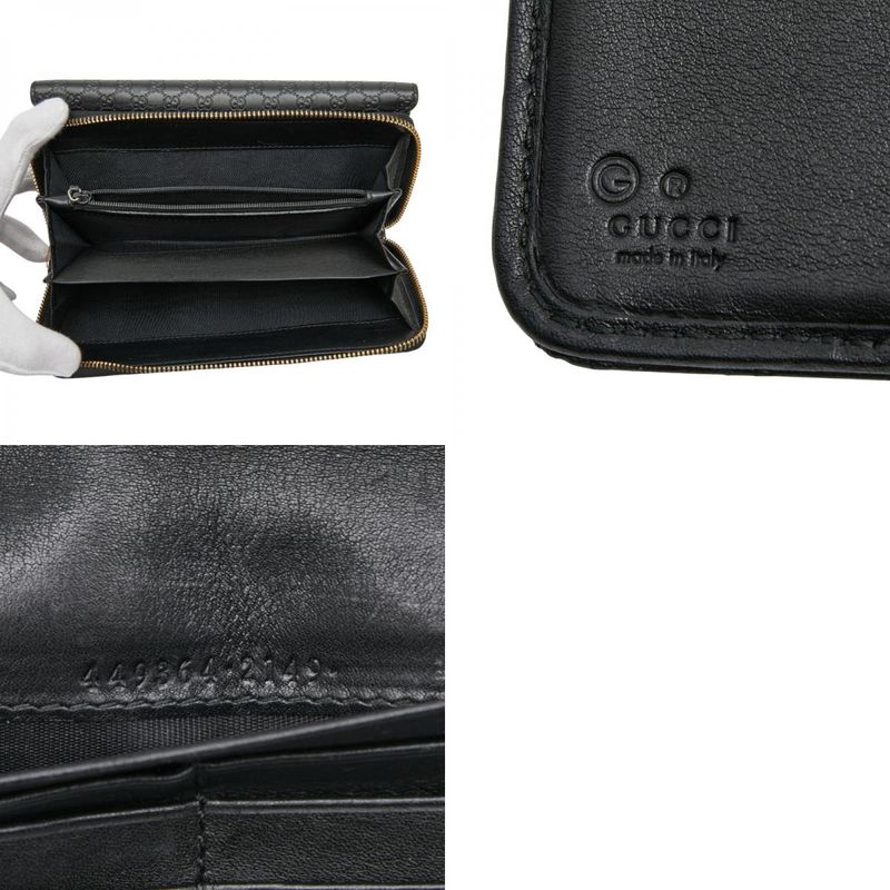 Gucci Micro Guccissima Round Zipper Long Wallet 449364 Black Leather Ladies