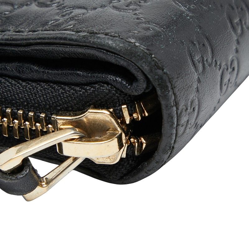 Gucci Micro Guccissima Round Zipper Long Wallet 449364 Black Leather Ladies