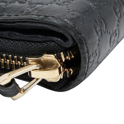 Gucci Micro Guccissima Round Zipper Long Wallet 449364 Black Leather Ladies