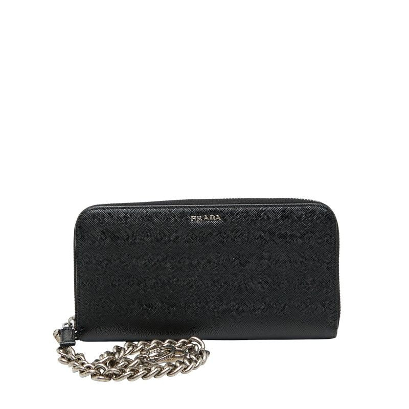 Prada Chain Long Wallet 2ml317 Black Saffiano Leather Women Prada