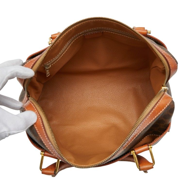 Celine Macadam Handbag Mini Boston Bag Brown PVC Leather Women Celine