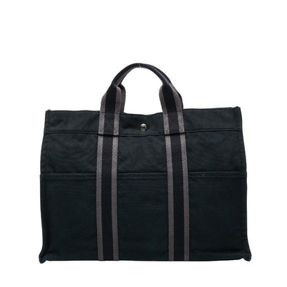 Hermes Fourre Tout MM Tote Handbag Black Gray Canvas Women Hermes