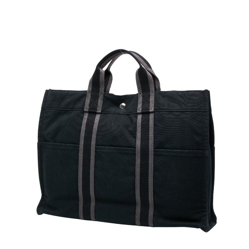 Hermes Fourre Tout MM Tote Handbag Black Gray Canvas Women Hermes