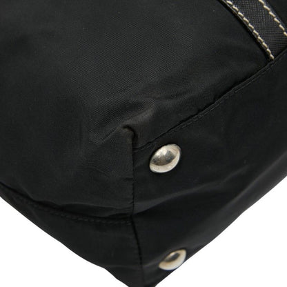 Prada Triangle Logo Plate Tote Handbag Black Nylon Saffiano Leather Women Prada