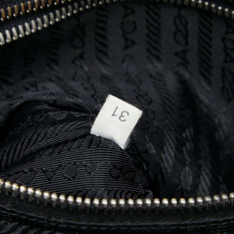 Prada Triangle Logo Plate Tote Handbag Black Nylon Saffiano Leather Women Prada