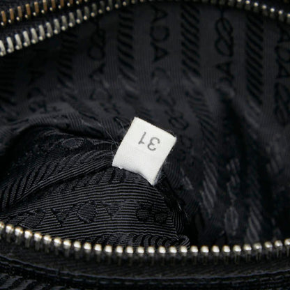 Prada Triangle Logo Plate Tote Handbag Black Nylon Saffiano Leather Women Prada