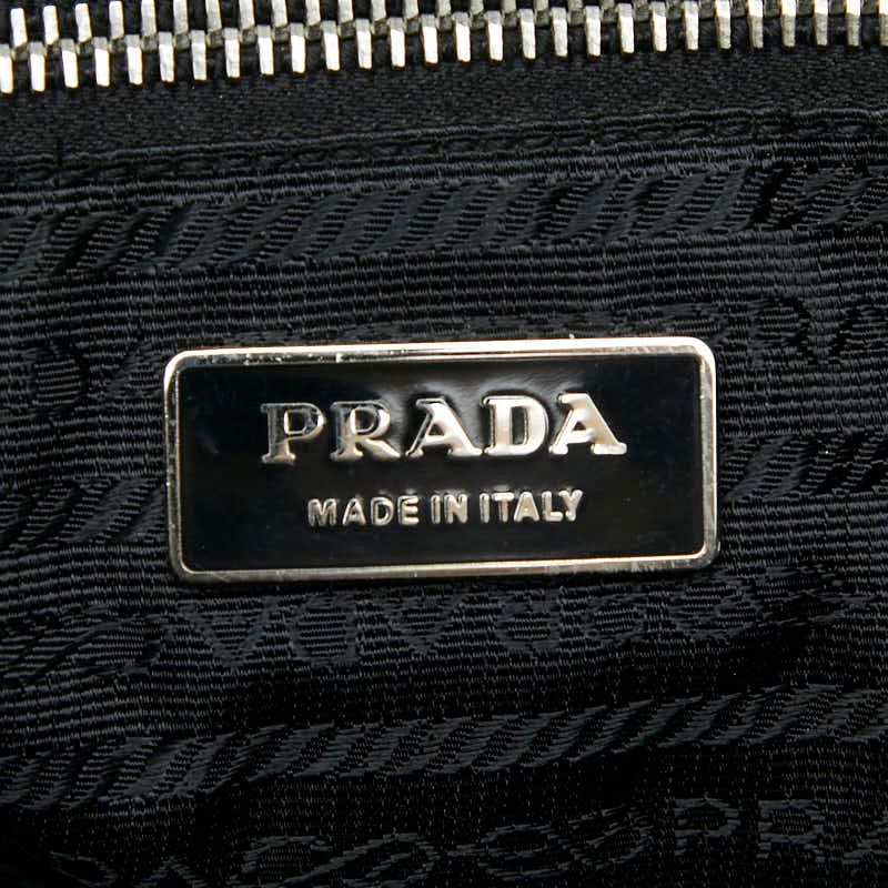 Prada Triangle Logo Plate Tote Handbag Black Nylon Saffiano Leather Women Prada