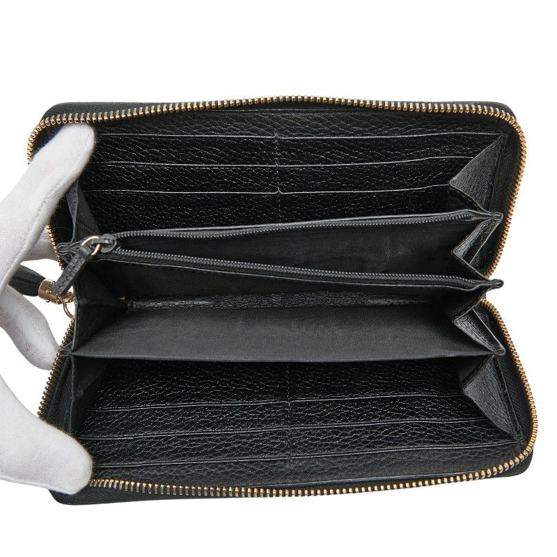 Gucci Interlocking G Soho Round Zipper Long Wallet 308004 Navy Leather Women's