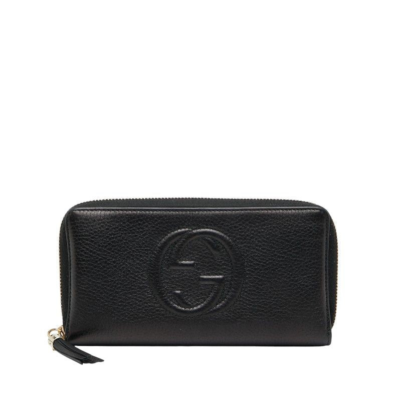 Gucci Interlocking G Soho Round Zipper Long Wallet 308004 Navy Leather Women's