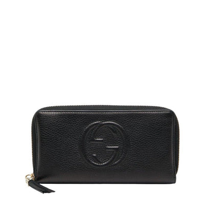 Gucci Interlocking G Soho Round Zipper Long Wallet 308004 Navy Leather Women's