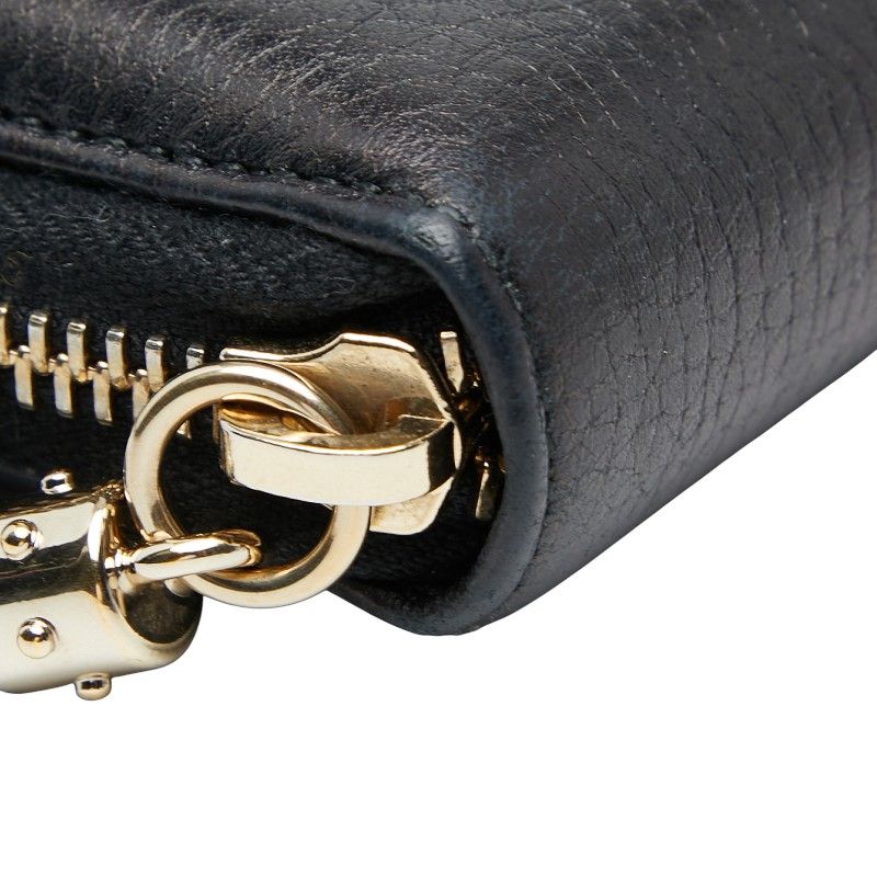 Gucci Interlocking G Soho Round Zipper Long Wallet 308004 Navy Leather Women's