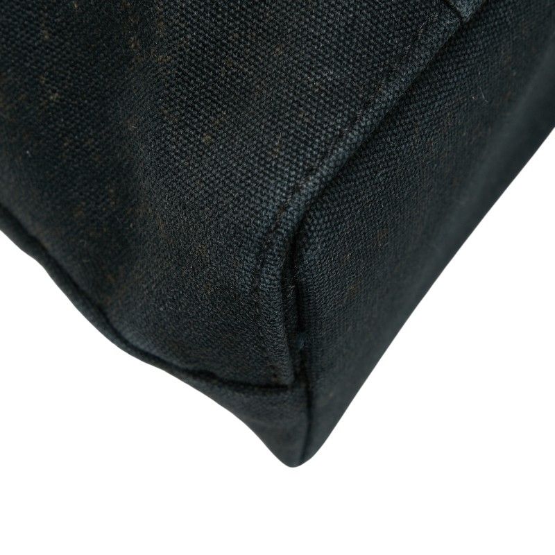 Hermes Troca Horizontal MM Tote Handbag Black Brown Canvas Leather Women Hermes