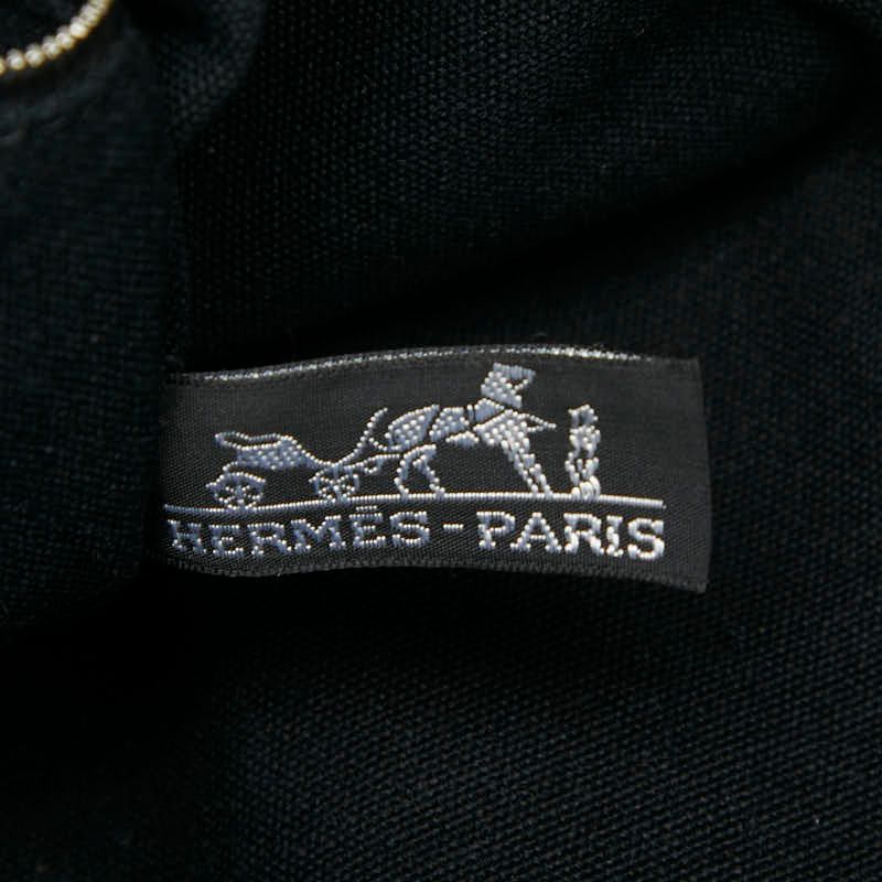 Hermes Troca Horizontal MM Tote Handbag Black Brown Canvas Leather Women Hermes