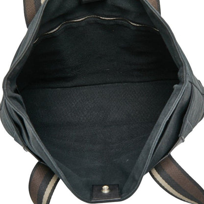 Hermes Troca Horizontal MM Tote Handbag Black Brown Canvas Leather Women Hermes