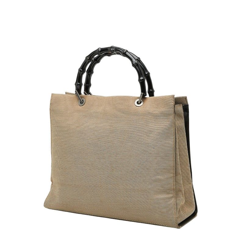 Gucci Bamboo Tote Handbag 002 1010 Beige Black Canvas Ladies Gucci