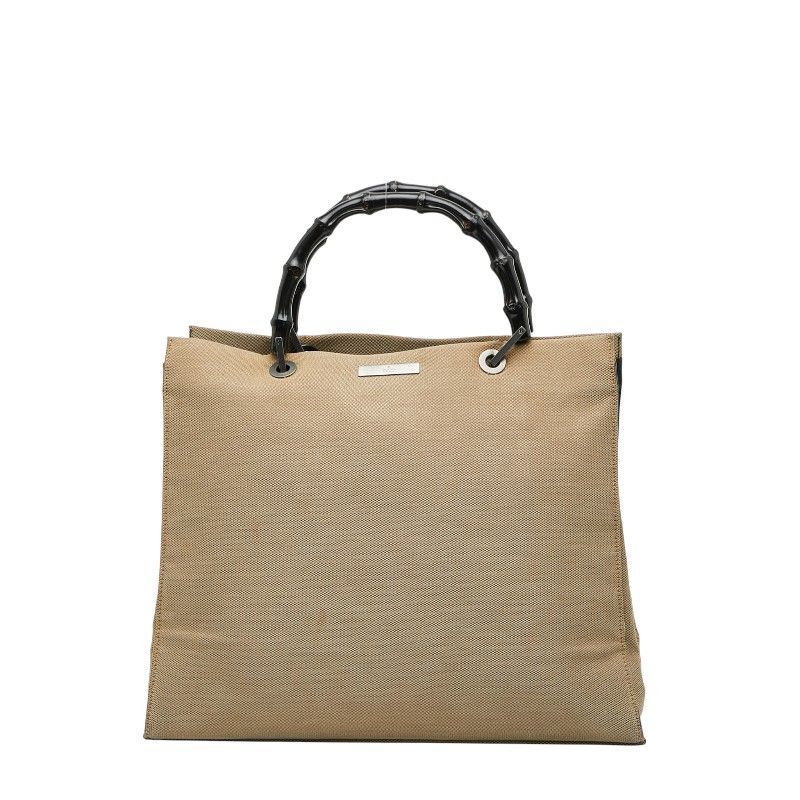 Gucci Bamboo Tote Handbag 002 1010 Beige Black Canvas Ladies Gucci